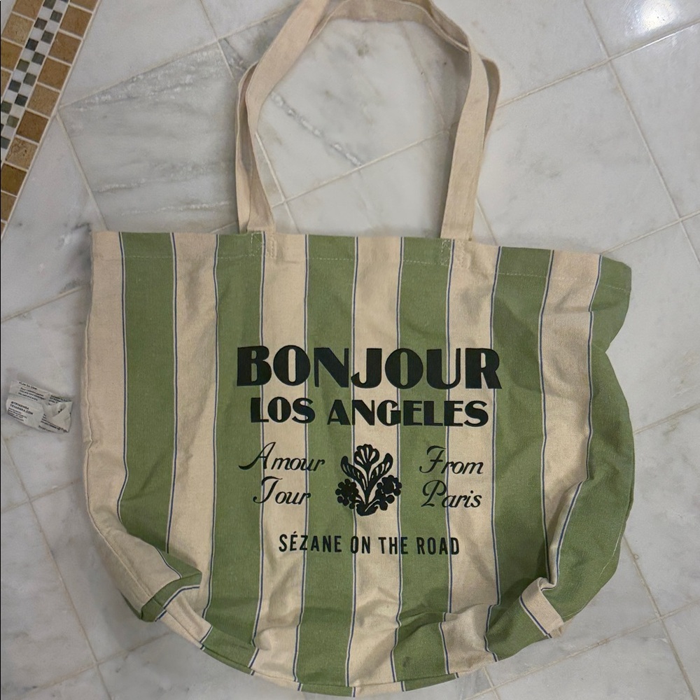 Sezane Striped Canvas Tote Bag
